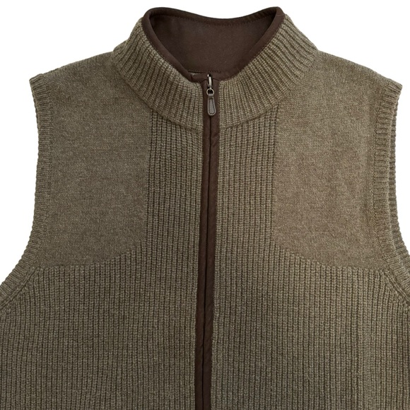 L.L. Bean Men's Green Waterfowl Merino Wool Full Zip Sweater Vest - Picture 2 of 5